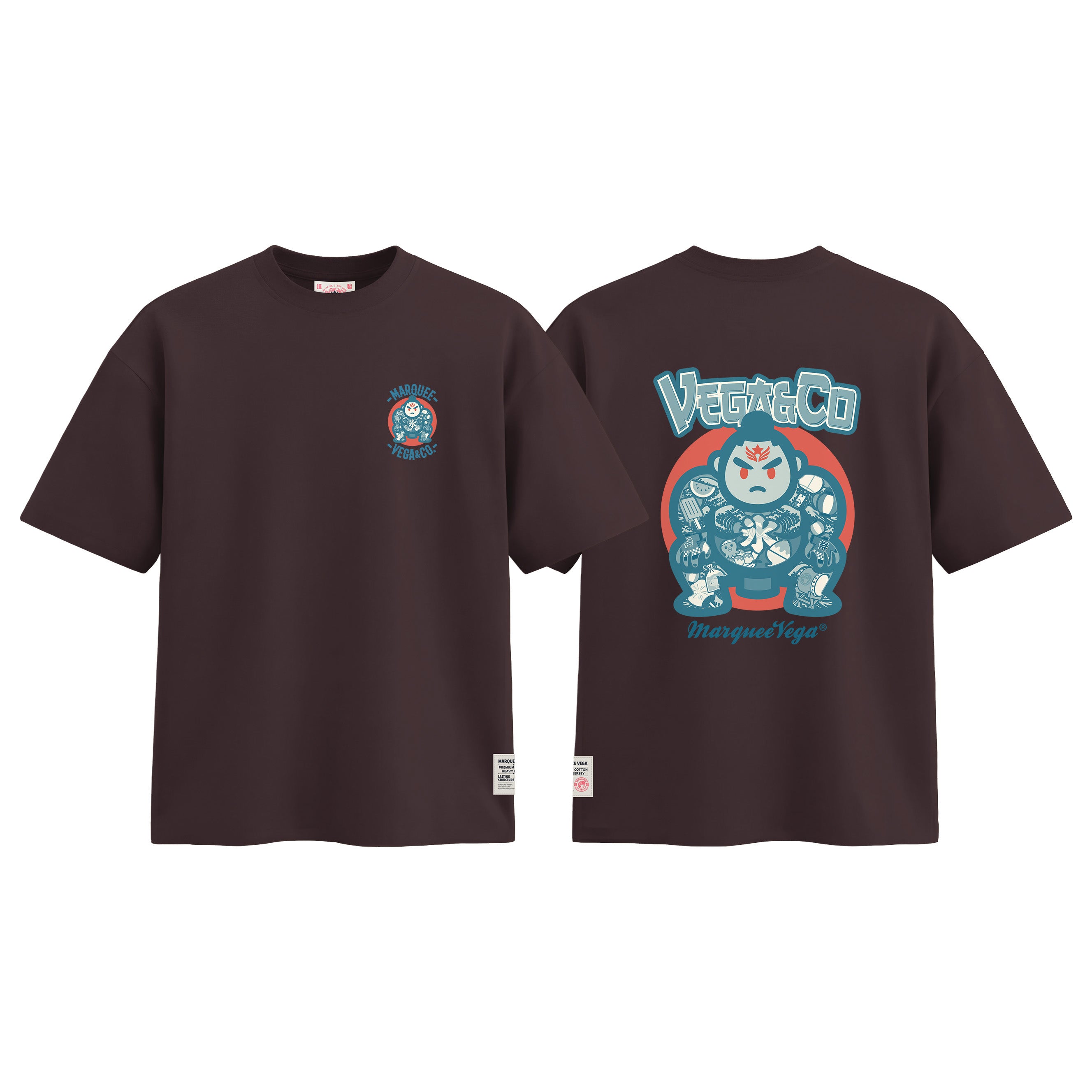 Sumo Summer Culture graphic tee colour preview in Dark Plum, shown front and back.