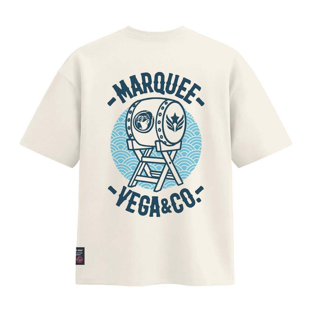 Sumo Taiko Festival heavyweight loose fit graphic tee back artwork on Off White by Marquee Vega.