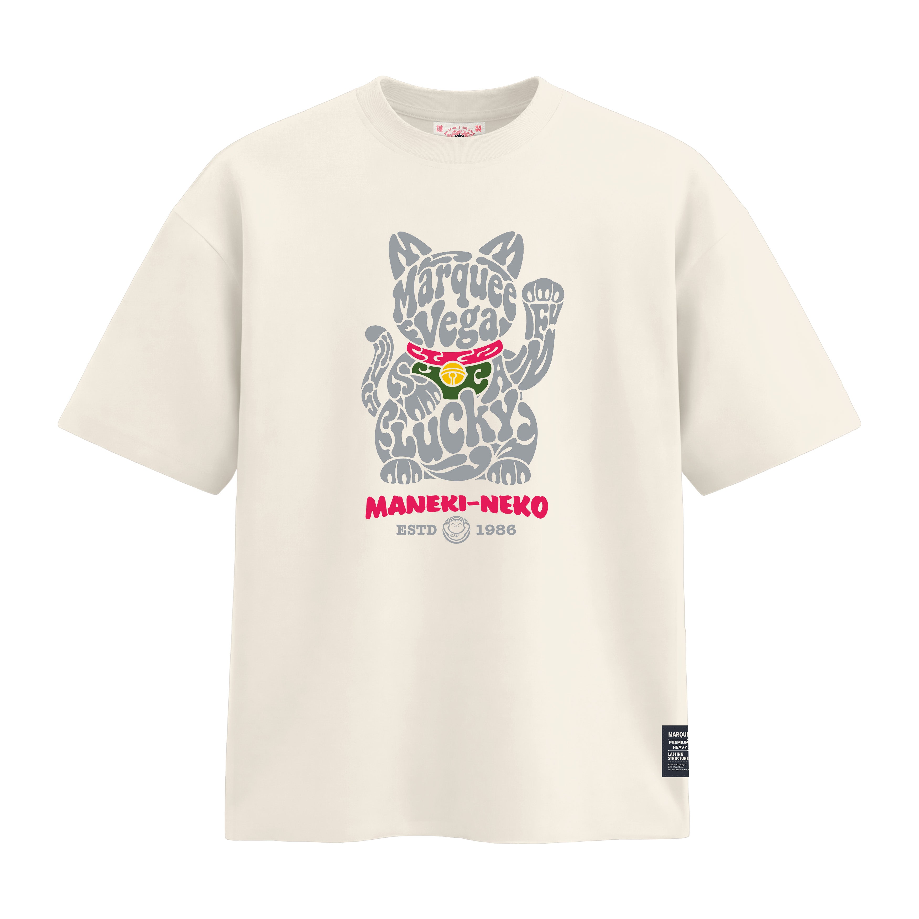 Maneki-Neko Lucky Cat - Marquee Vega Graphic heavyweight loose fit graphic tee product image by Marquee Vega.