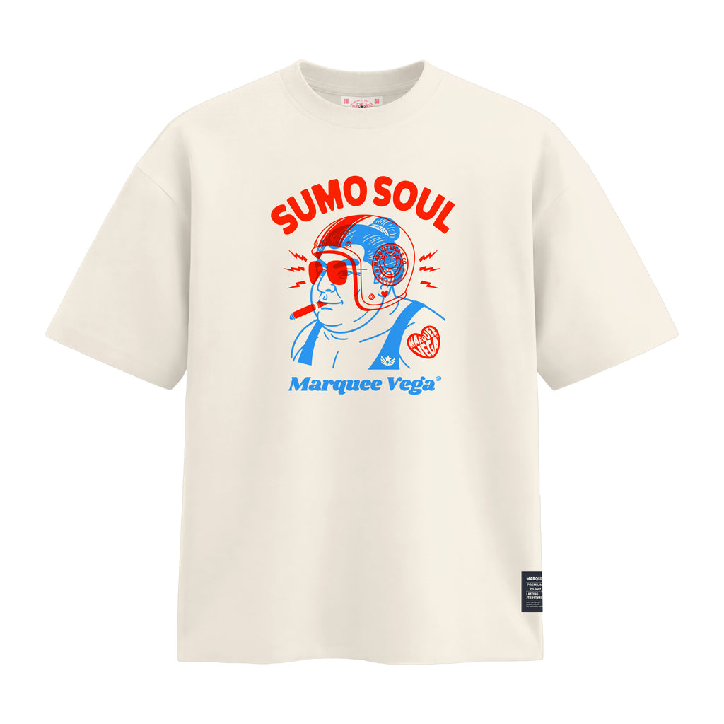 Sumo Soul heavyweight loose fit graphic tee artwork on Off White by Marquee Vega.