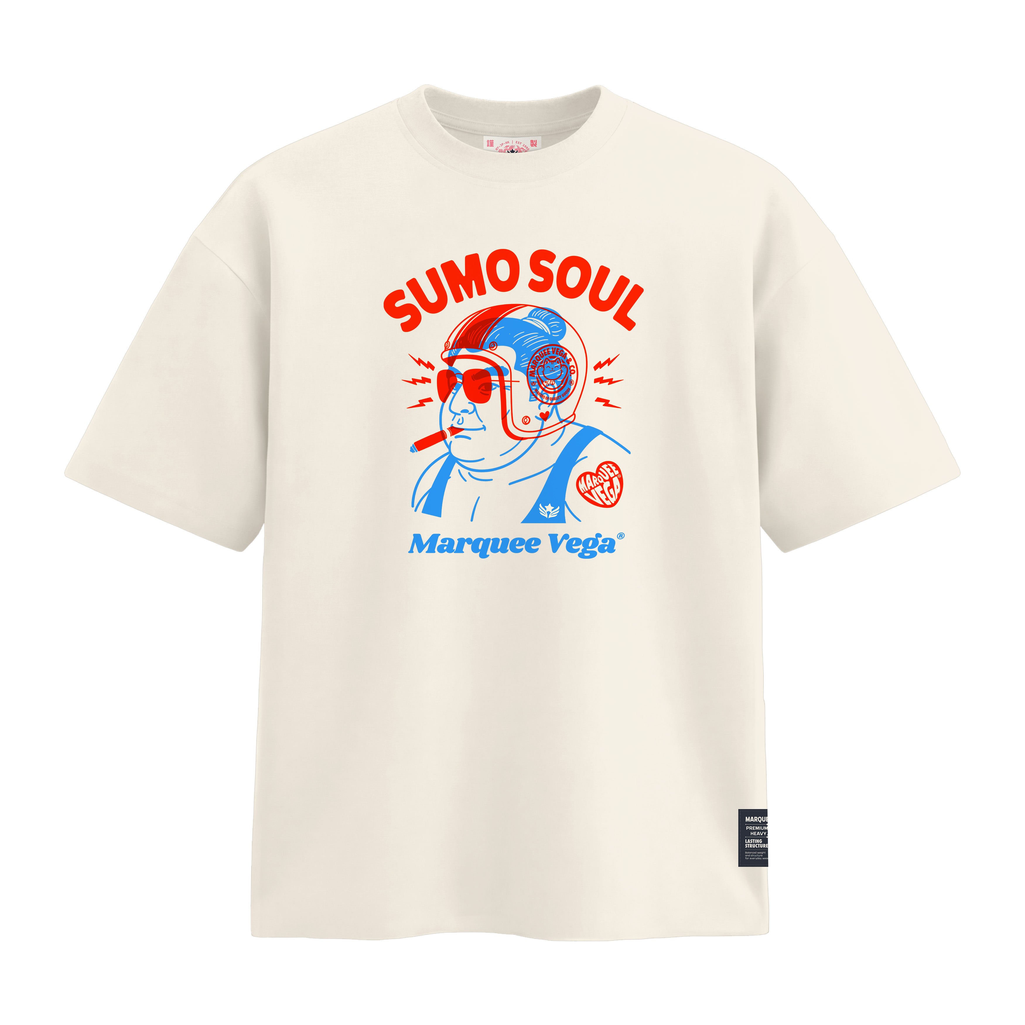 Sumo Soul heavyweight loose fit graphic tee artwork on Off White by Marquee Vega.