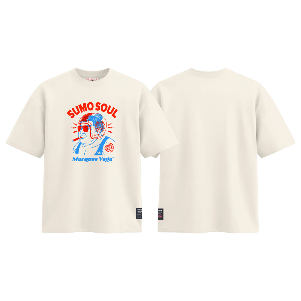 Sumo Soul graphic tee colour preview in Off White, shown front and back.