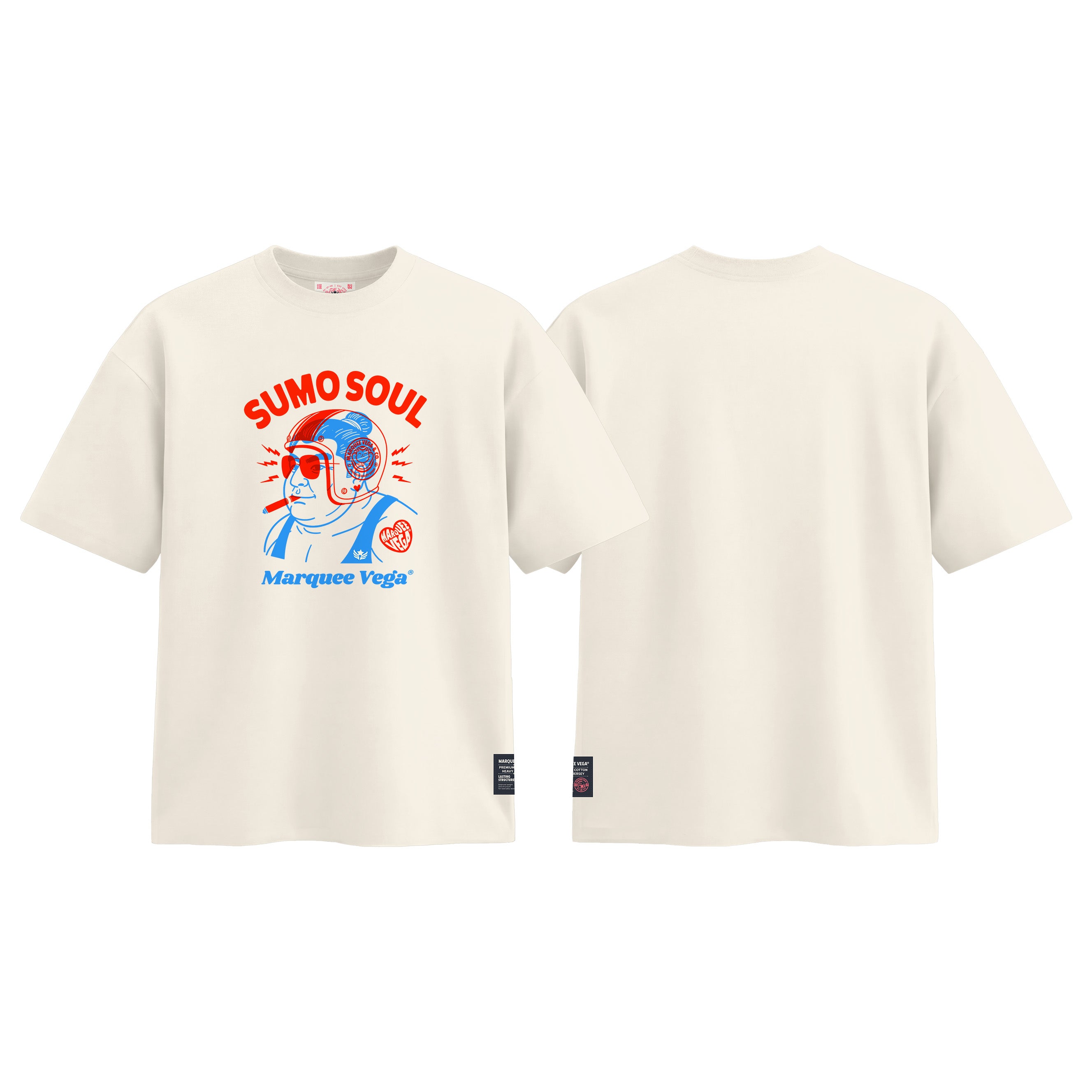 Sumo Soul graphic tee colour preview in Off White, shown front and back.