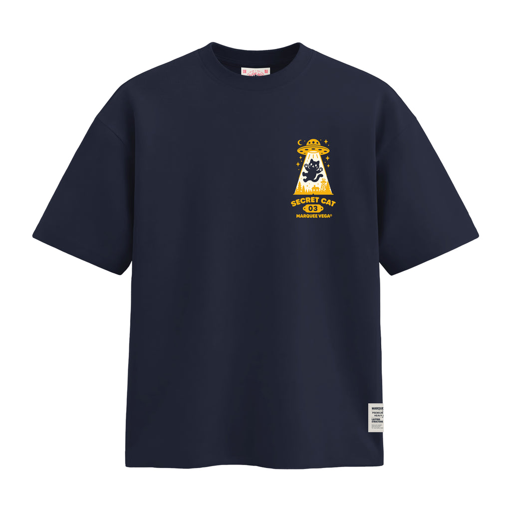 Secret Cat File - UFO Abduction heavyweight loose fit graphic tee product image by Marquee Vega.