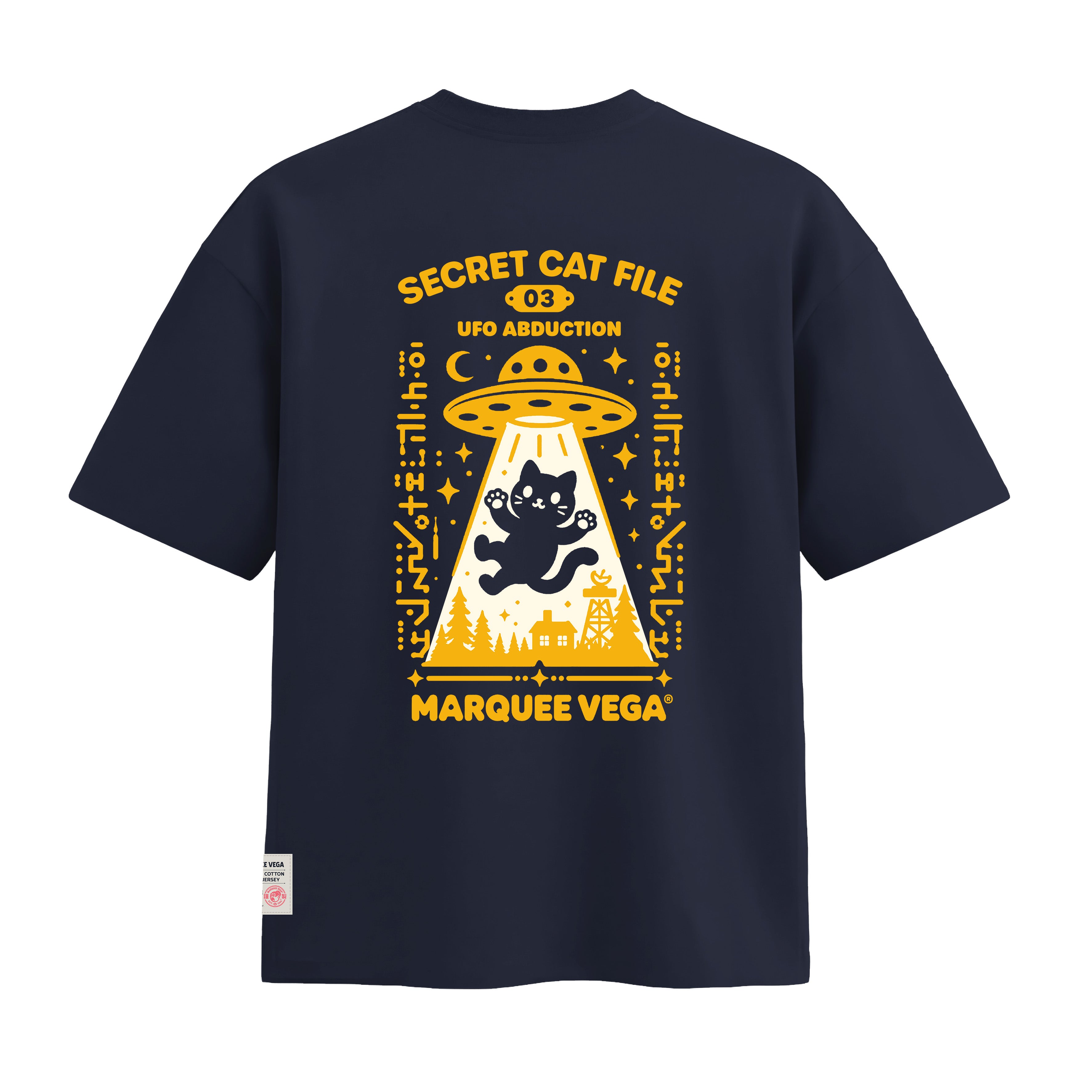 Secret Cat File - UFO Abduction heavyweight loose fit graphic tee product image by Marquee Vega.