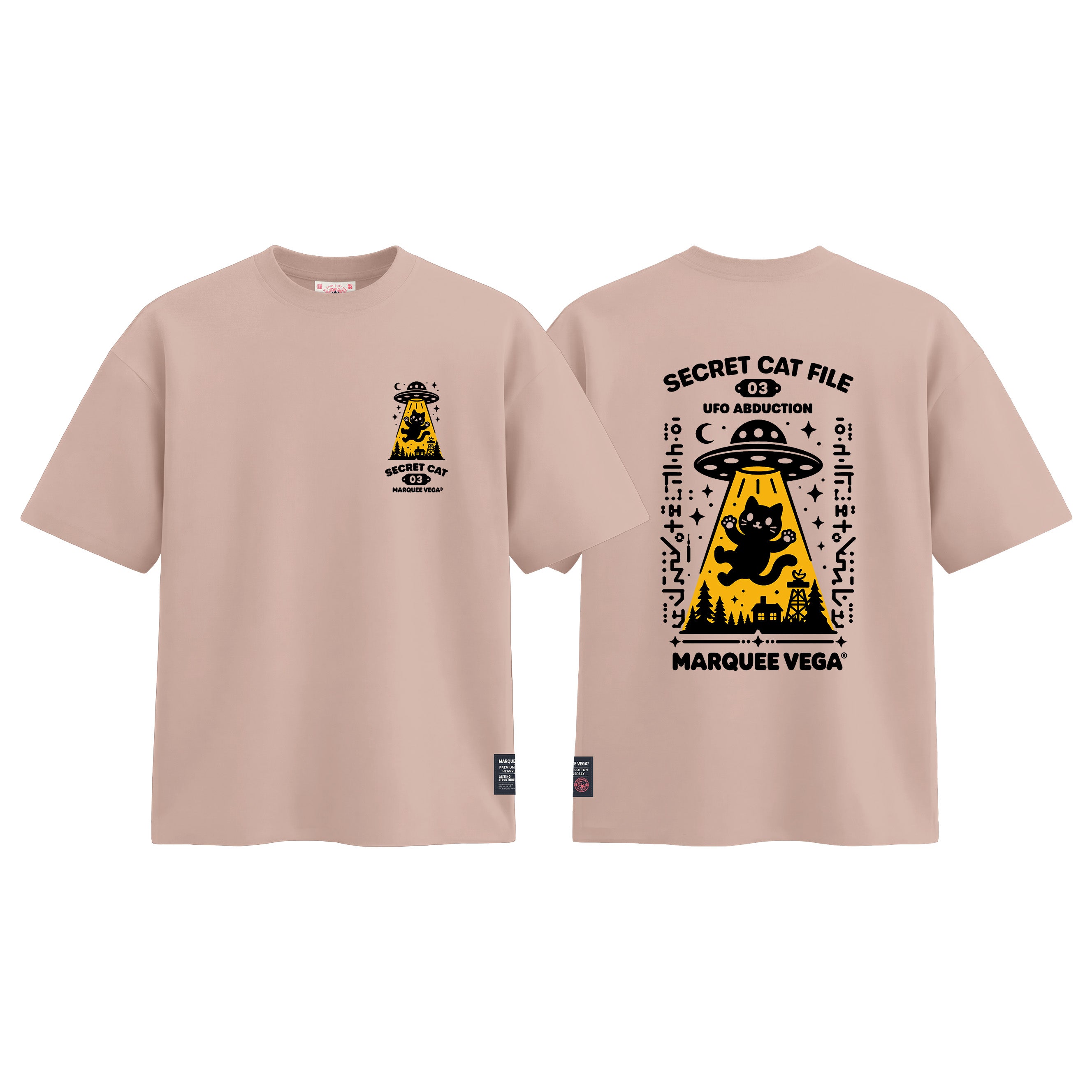 MVTUK20268405_T07 Secret Cat File - UFO Abduction graphic tee colour image by Marquee Vega.
