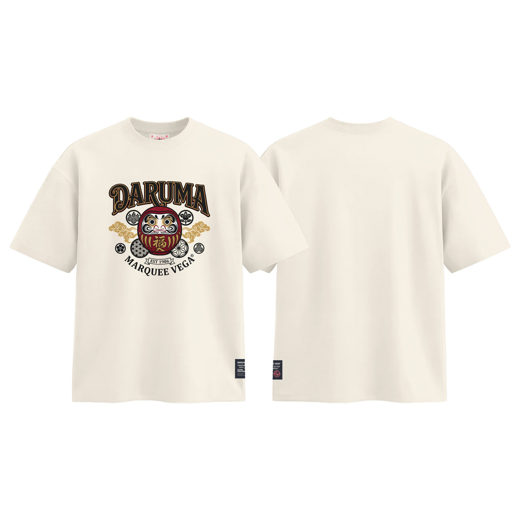 DARUMA - Lucky Japanese Doll graphic tee colour preview in Off White, shown front and back.