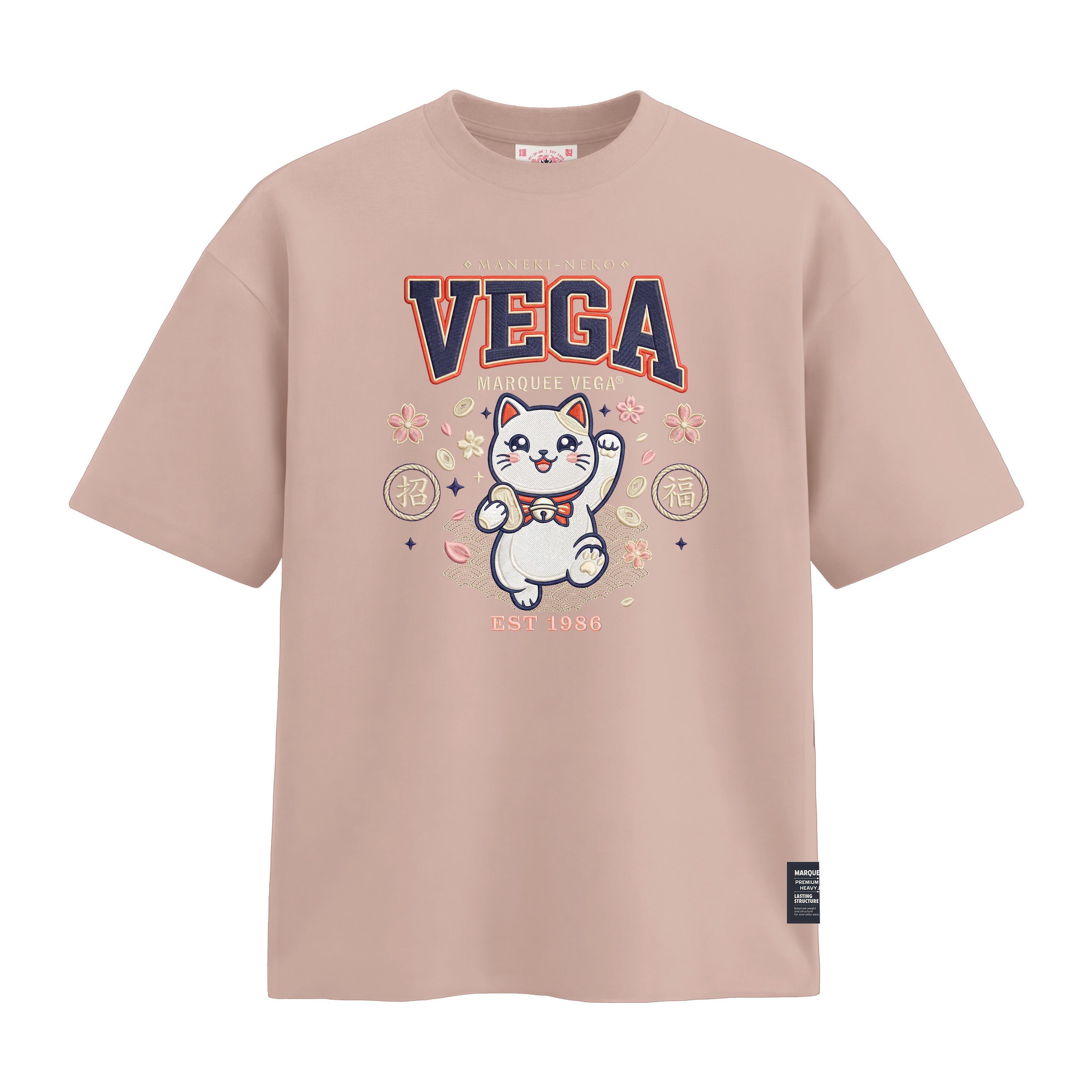 Lucky Maneki Neko Mascot heavyweight loose fit graphic tee product image by Marquee Vega.
