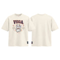 Lucky Maneki Neko Mascot graphic tee colour preview in Off White, shown front and back.